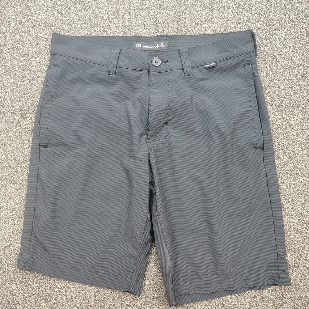Travis Mathew Men's Size 30 Black Striped Chino Shorts Flat Front Button Golf